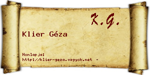 Klier Géza névjegykártya