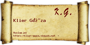 Klier Géza névjegykártya